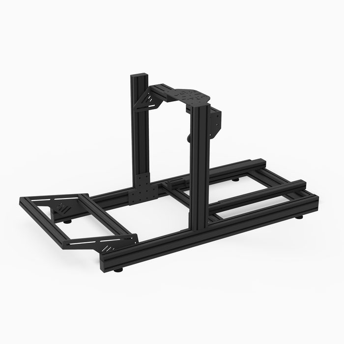 Cockpit Prime One — cockpit sim racing en profilé aluminium industriel 40×80, thermolaquage noir, fabriqué en Tunisie par VMS