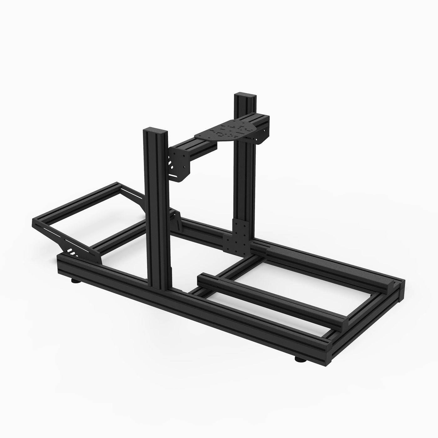 Cockpit Prime One — cockpit sim racing en profilé aluminium industriel 40×80, thermolaquage noir, fabriqué en Tunisie par VMS — vue 2