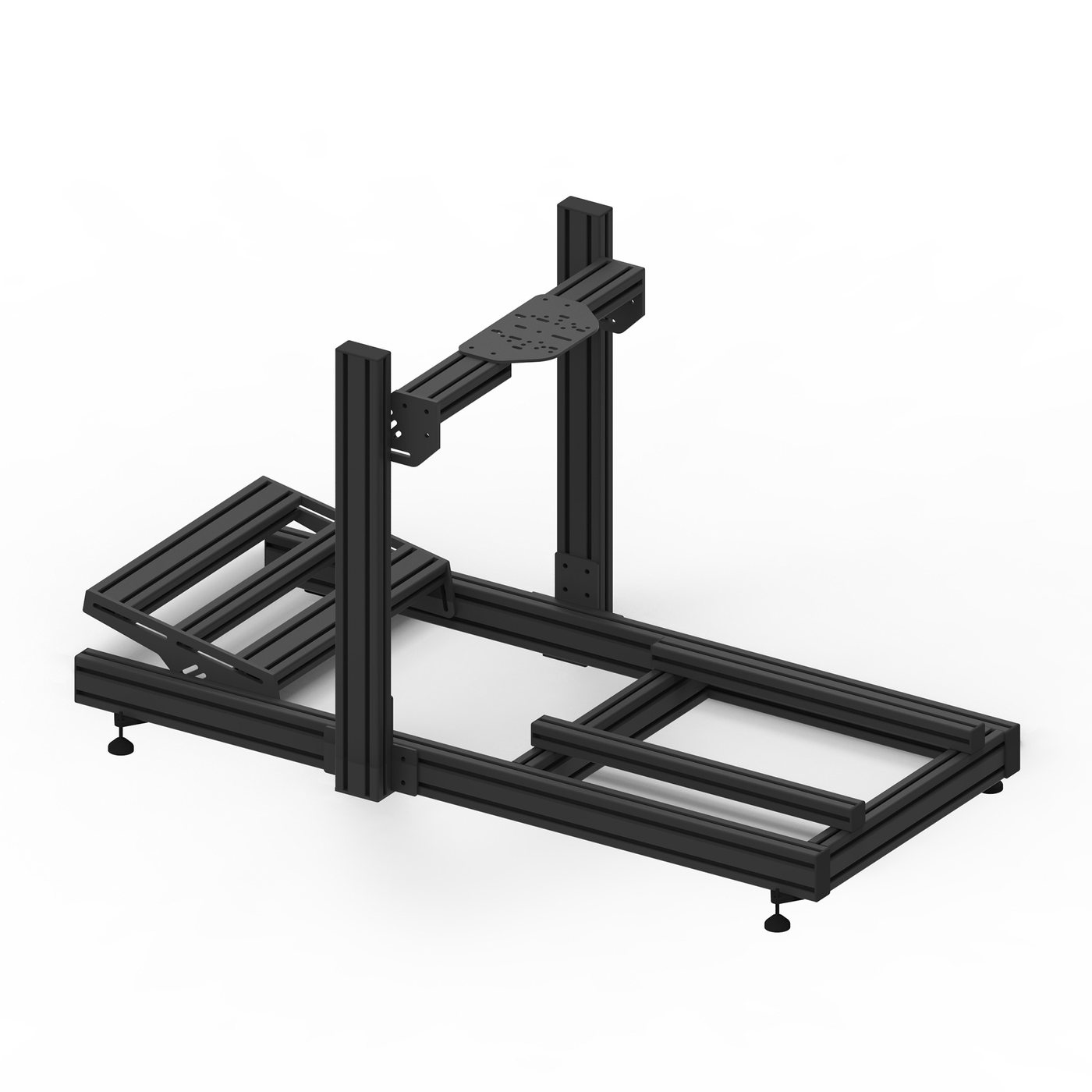 Cockpit Prime Pro — cockpit sim racing en profilé aluminium industriel 40×80, thermolaquage noir, fabriqué en Tunisie par VMS — vue 2