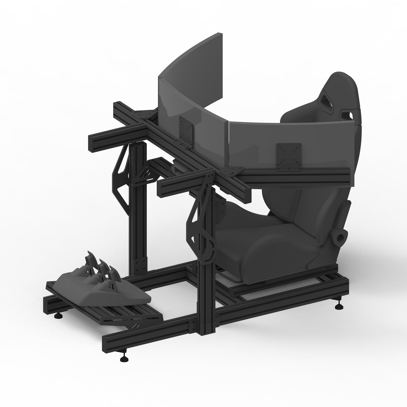 Prime Pro Full Triple — cockpit sim racing complet avec véritable siège baquet automobile, fabriqué en Tunisie par VMS — vue 3