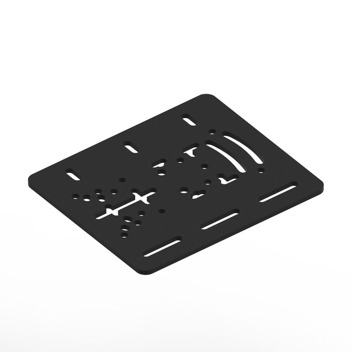 Shifter Plate One — accessoire en acier découpé au laser pour cockpit sim racing VMS, fabriqué en Tunisie par VMS