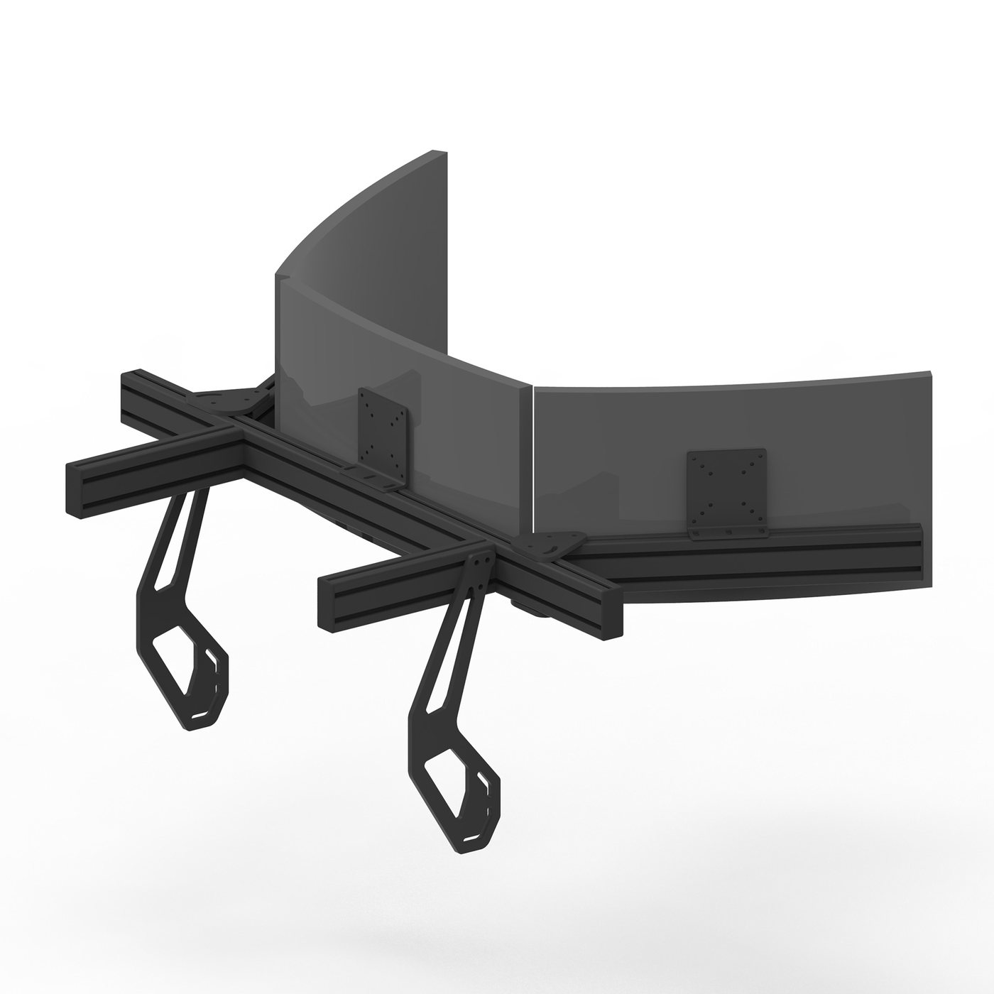 Support Triple Écran Intégré Prime — support écran intégré pour cockpit sim racing en aluminium, fabriqué en Tunisie par VMS — vue 3